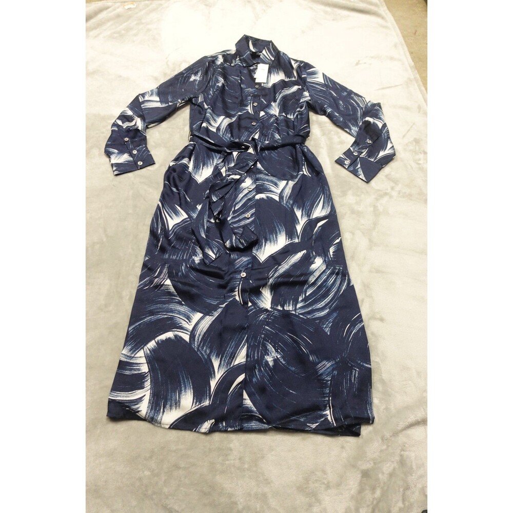 Banana Republic Navy and White Midi Shirt Dress